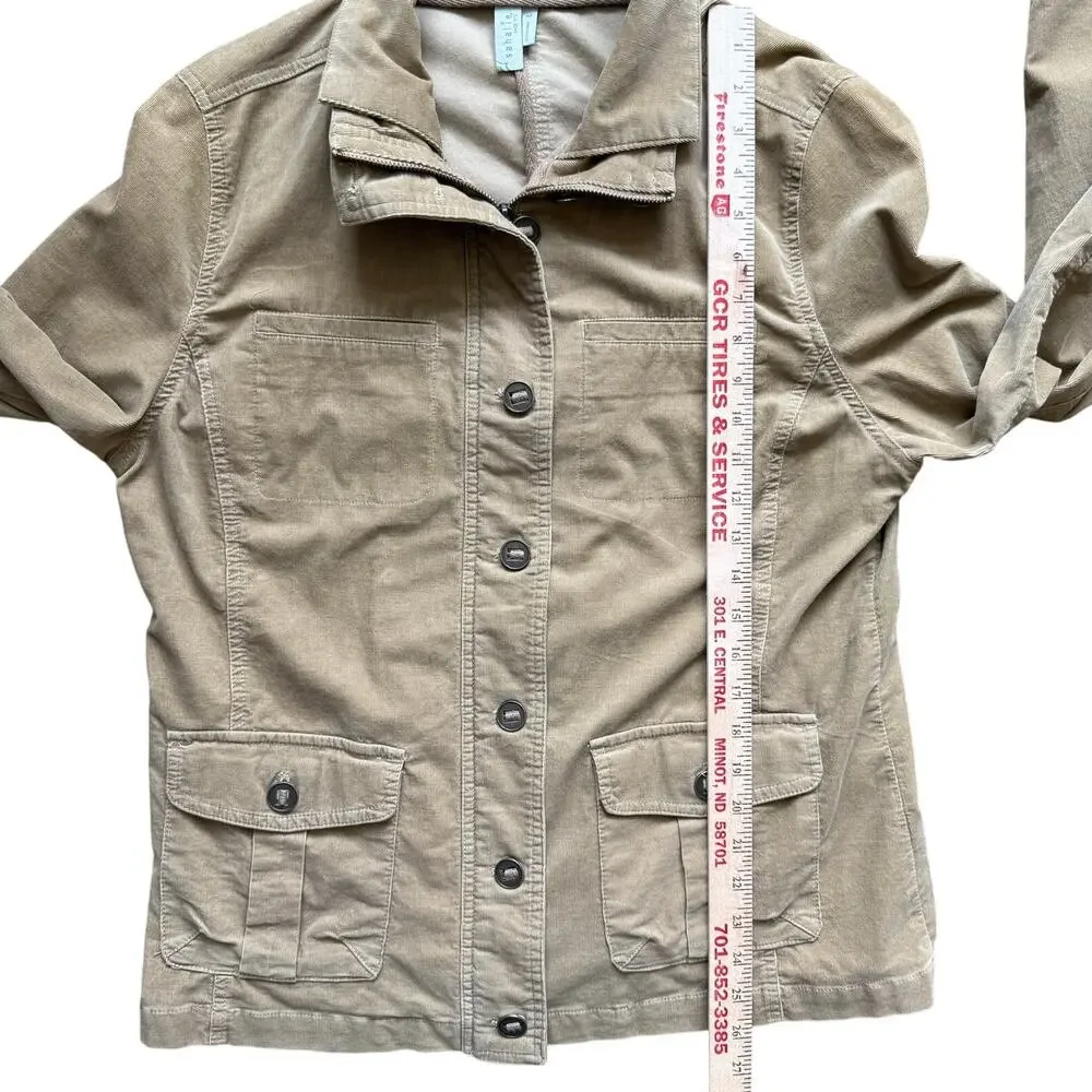 Sahalie Cord Corduroy Jacket L Large Brown Button Zip Pockets Cotton Stretch
